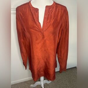 Garnet Hill 100% Silk Burnt Orange Relaxed Blouse size 10